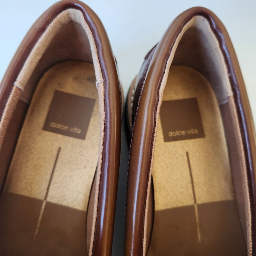 Dolce Vita Arabel Loafers Flat Brown Black Patent Leather Slip-On Shoes Preppy - Picture 5 of 11